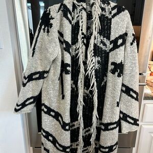 Saltwater LUXE fringe/boho/tribal cardigan, size L, slight piling but GUC